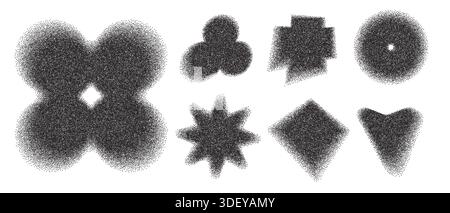 Dotwork abstract minimalistic geometric elements set. Stipple shadows collection Stock Vector