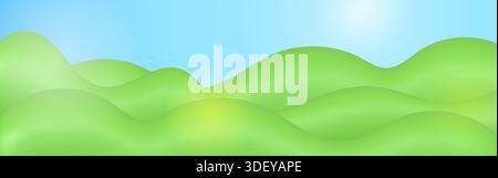 3d plastic green hills landscape. Summer field with blue sky Stock Vector
