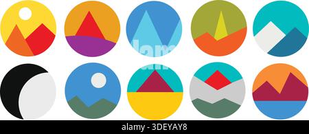 Modern art collection of geometric minimal landscape Stock Vector