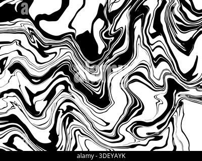 Abstract monochrome liquid background. Black and white wavy marble texture Stock Vector