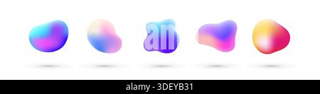 Liquid holographic elements set. Modern fluid gradient iridescent shapes Stock Vector