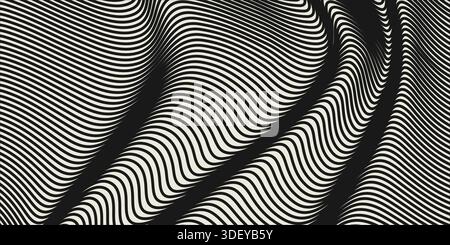 Retro background with wavy black lines. Abstract trendy striped pattern Stock Vector