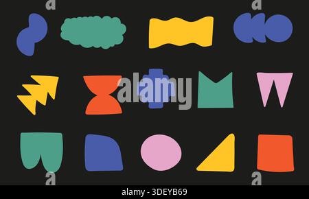 Set of colorful hand painted various shapes, forms and doodle objects. Abstract modern brutalist trendy vector Stock Vector