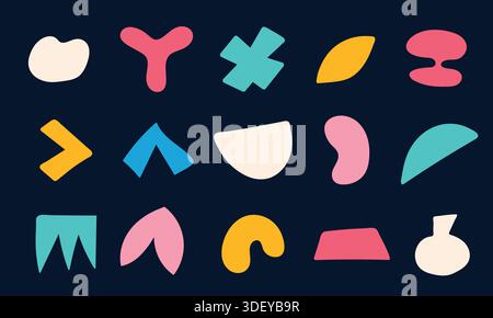 Set of colorful hand painted various shapes, forms and doodle objects. Abstract modern brutalist trendy vector Stock Vector
