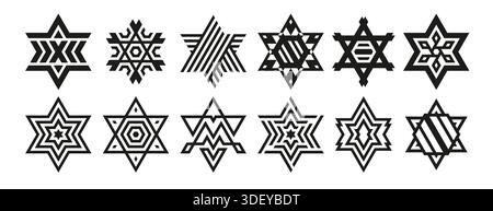 Geometric snowflakes or star set. Stock Vector