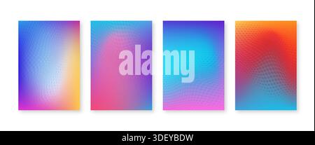 Bright color gradient cover set with geometric halftone dots pattern Stock Vector