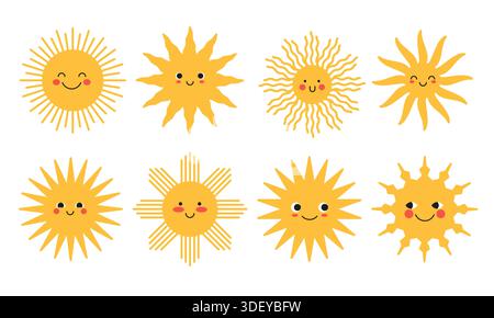Cute yellow sun collection Stock Vector
