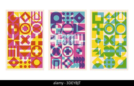 Geometric cover set with riso print effect Stock Vector