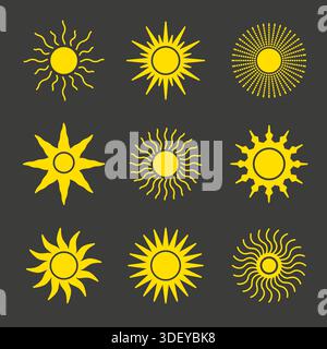 Yellow sun vector symbol set Stock Vector