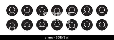 People icon vector set. Black avatar in circle for user. Stock Vector