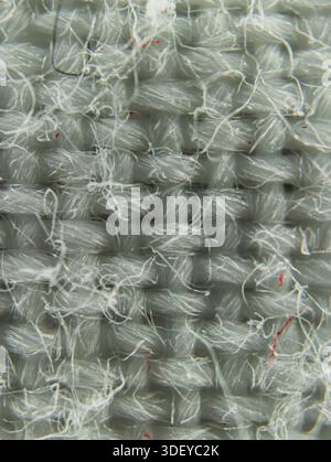 Gray woven textile material showing visible fibers, weave pattern, and surface texture for design and background use Stock Photo