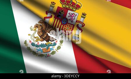 High Quality background with Two Flags of Mexico and Spain Stock Vector