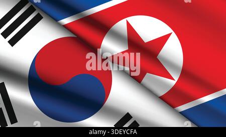 High Quality background with Two Flags of South Korea and North Korea Stock Vector