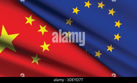 High Quality background with Two Flags of EU and CHINA Stock Vector