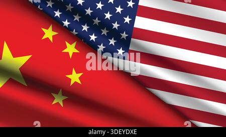 High Quality background with Two Flags of USA and China Stock Vector