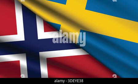 High Quality background with Two Flags of Norway and Sweden Stock Vector