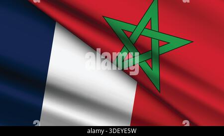 High Quality background with Two Flags of Morocco and France Stock Vector