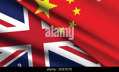 High Quality background with Two Flags of China and UK Stock Vector