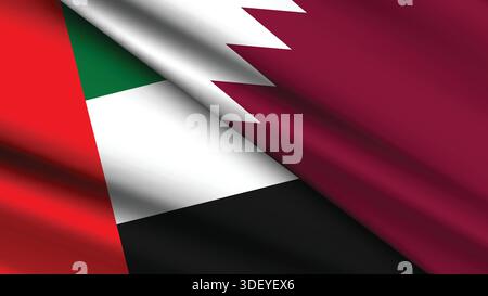 High Quality background with Two Flags of UAE and Qatar Stock Vector