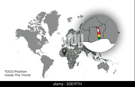 TOGO Position Inside the World with Flag in Map Stock Vector