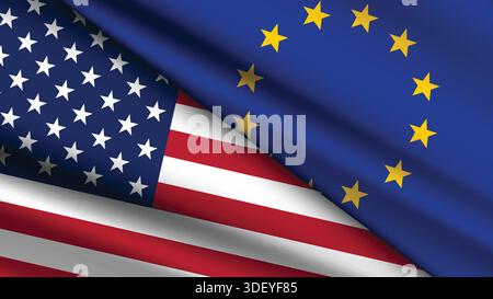 High Quality background with Two Flags of EU and USA Stock Vector