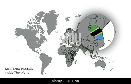 TANZANIA Position Inside the World with Flag in Map Stock Vector