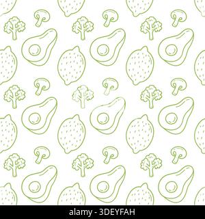 Cute Seamless Pattern with Hand Drawn Healthy Food in Minimal Doodle Style Stock Vector