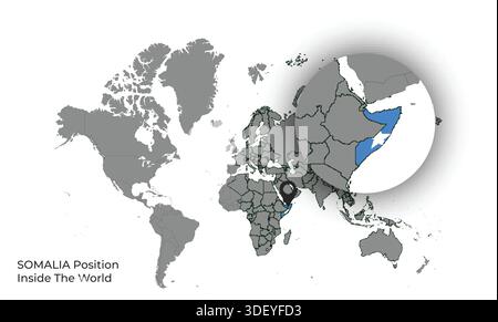 SOMALIA Position Inside the World with Flag in Map Stock Vector