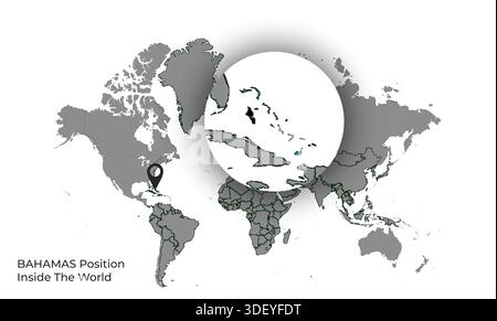 BAHAMAS Position Inside the World with Flag in Map Stock Vector