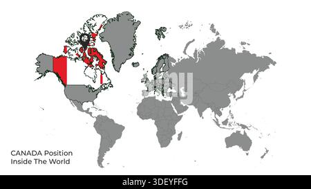 CANADA Position Inside the World with Flag in Map Stock Vector