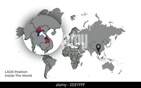 LAOS Position Inside the World with Flag in Map Stock Vector