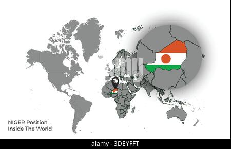 NIGER Position Inside the World with Flag in Map Stock Vector