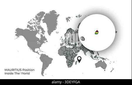 MAURITIUS Position Inside the World with Flag in Map Stock Vector
