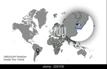 Uruguay Position Inside the World with Flag in Map Stock Vector