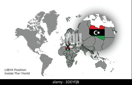 LIBYA Position Inside the World with Flag in Map Stock Vector