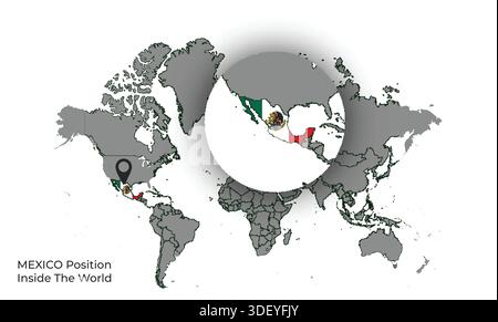 MEXICO Position Inside the World with Flag in Map Stock Vector