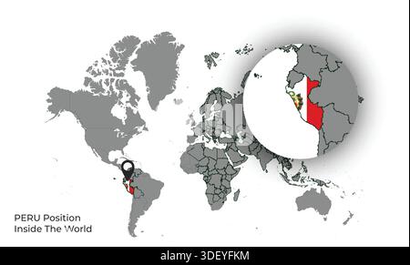 Peru Position Inside the World with Flag in Map Stock Vector
