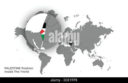 PALESTINE Position Inside the World with Flag in Map Stock Vector