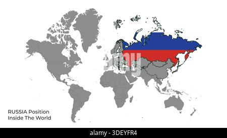RUSSIA Position Inside the World with Flag in Map Stock Vector