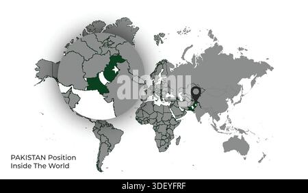 PAKISTAN Position Inside the World with Flag in Map Stock Vector