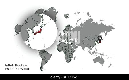 JAPAN Position Inside the World with Flag in Map Stock Vector