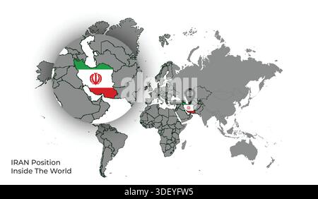 IRAN Position Inside the World with Flag in Map Stock Vector