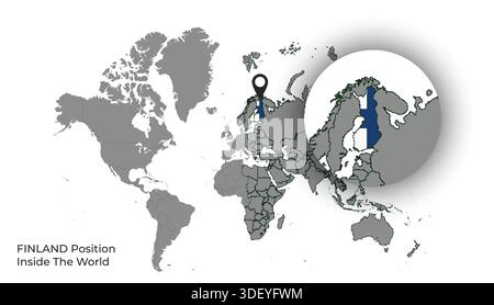 FINLAND Position Inside the World with Flag in Map Stock Vector