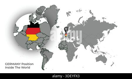 GERMANY Position Inside the World with Flag in Map Stock Vector