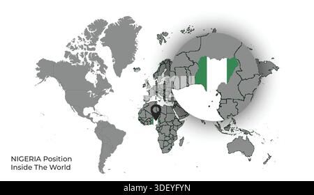 Nigeria Position Inside the World with Flag in Map Stock Vector