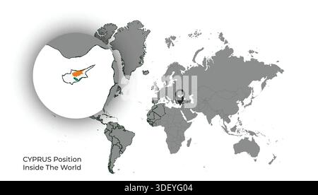 CYPRUS Position Inside the World with Flag in Map Stock Vector