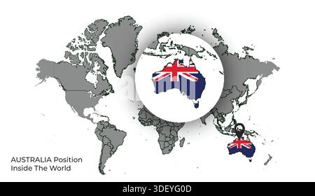 AUSTRALIA Position Inside the World with Flag in Map Stock Vector