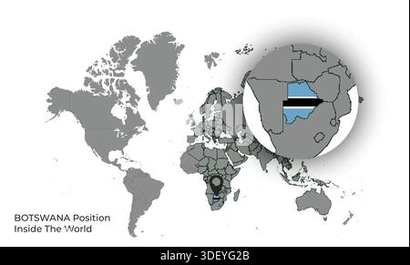 BOTSWANA Position Inside the World with Flag in Map Stock Vector