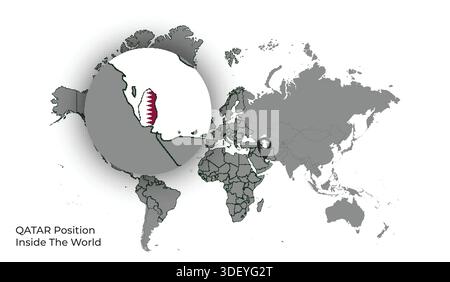 QATAR Position Inside the World with Flag in Map Stock Vector