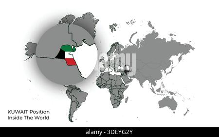 KUWAIT Position Inside the World with Flag in Map Stock Vector